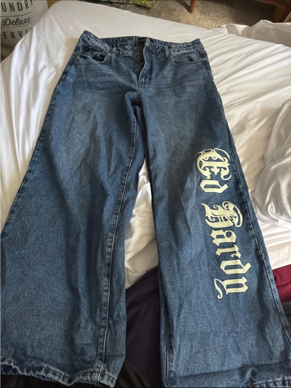 Ed Hardy "Born Free" Y2K Wide Leg Buckle Back Jeans